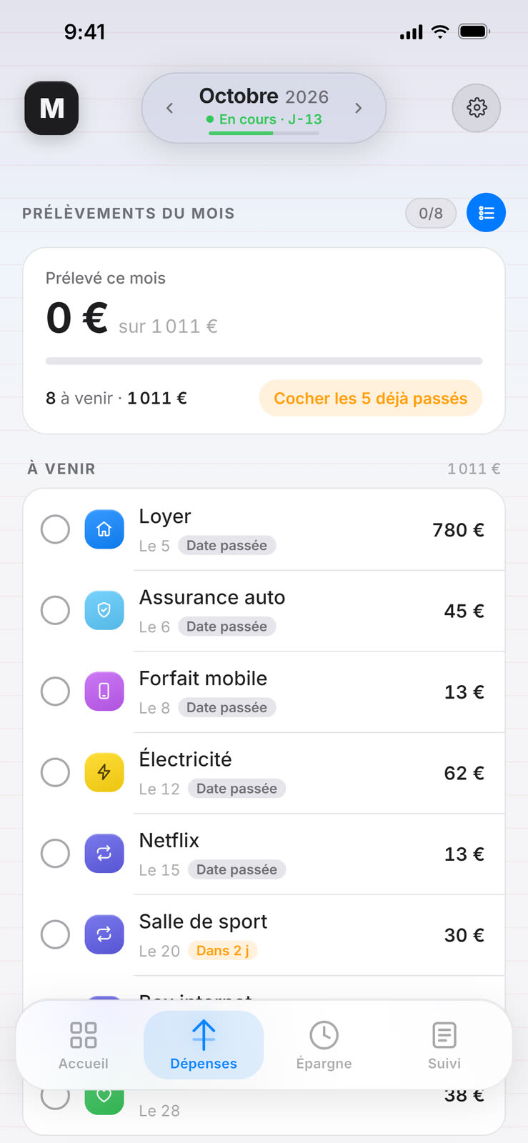Prélèvements à cocher