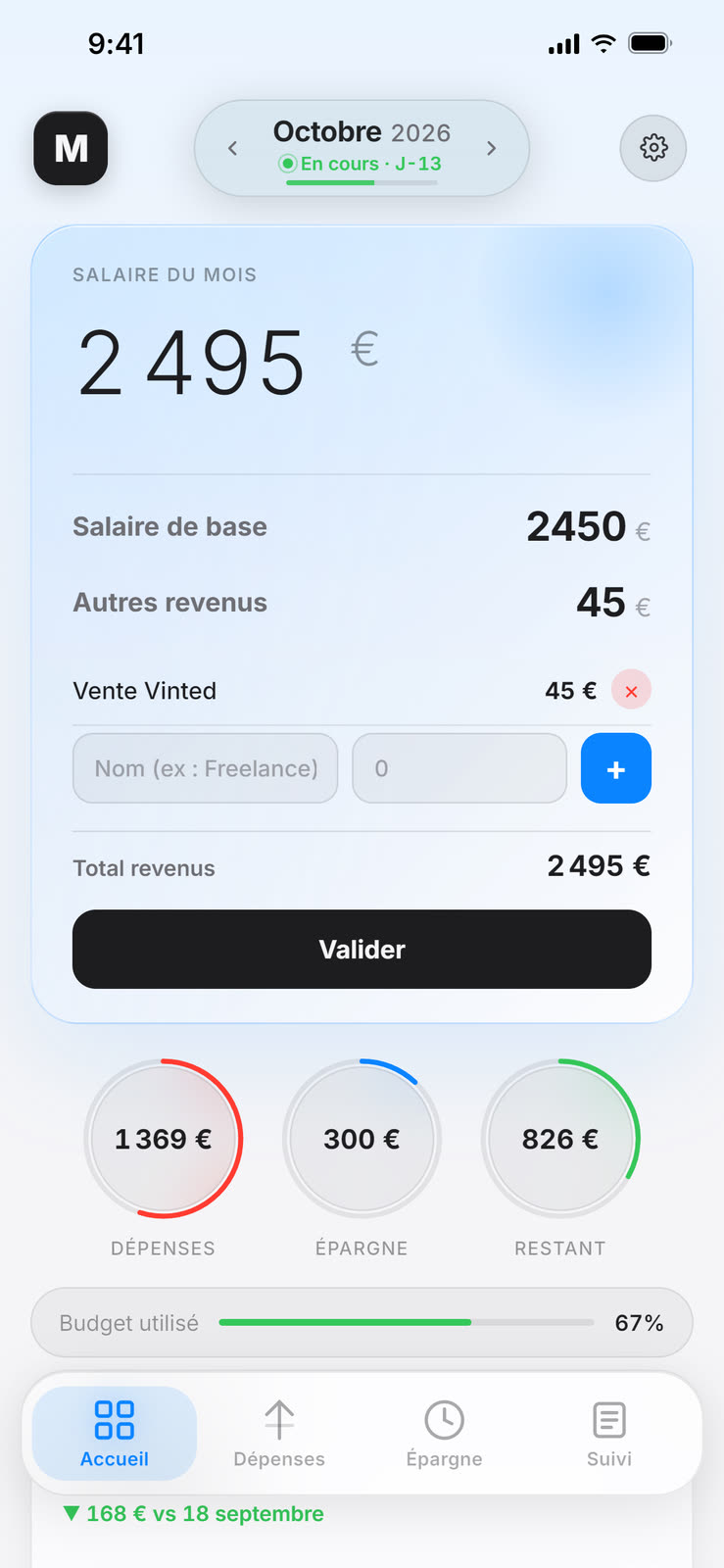 Saisie des revenus du mois